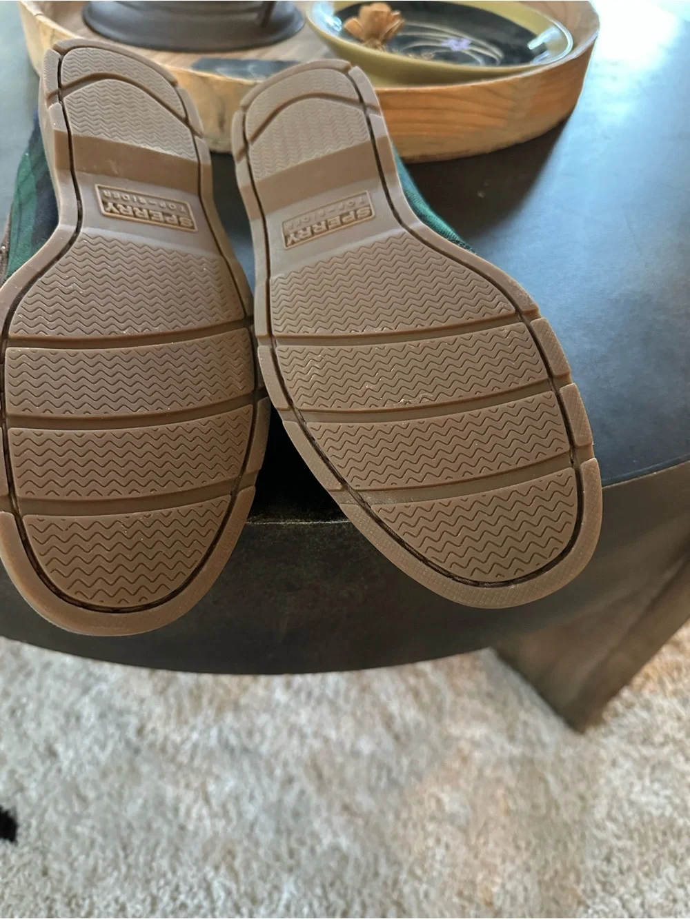 Sperry Green and Navy Plaid Leather-Trim Boat Shoes new